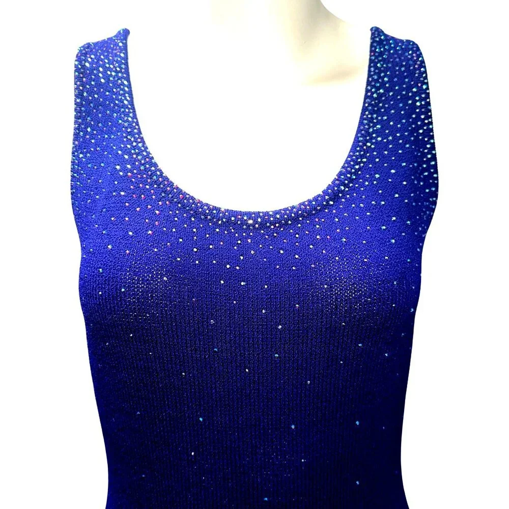 Vintage Dress by St John 2 Royal Purple Santana Knit Maxi Rhinestone Sparkle Gow - Picture 5 of 16